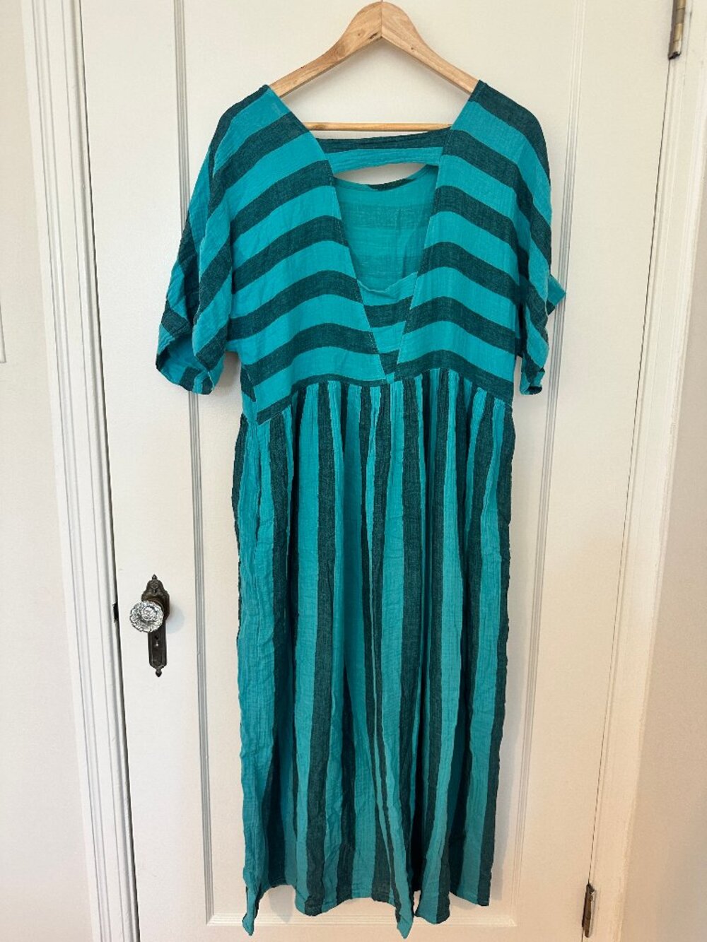 Curator SF Teal Striped Gauze Dress M - Picture 2 of 4